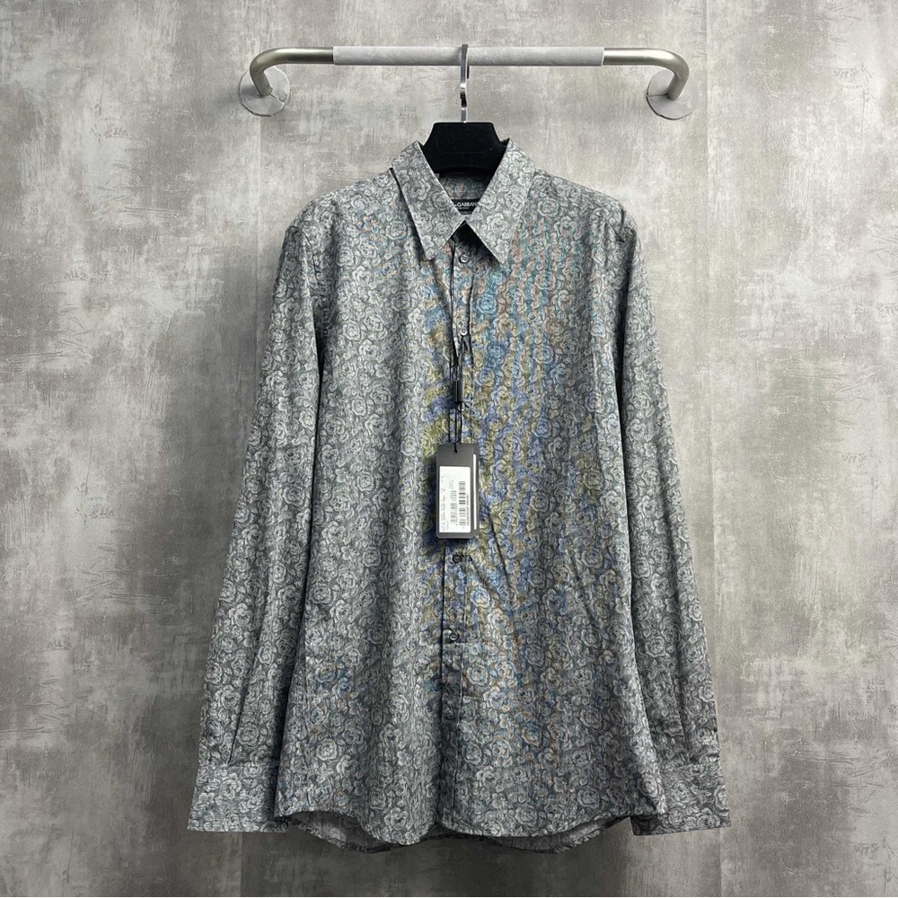 Authentic Dolce & Gabbana Gray and Blue Patterned Shirt